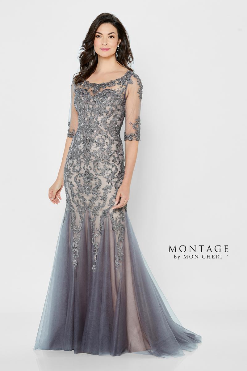 French Novelty Montage 122901 Sheer Metallic Lace Mothers Gown