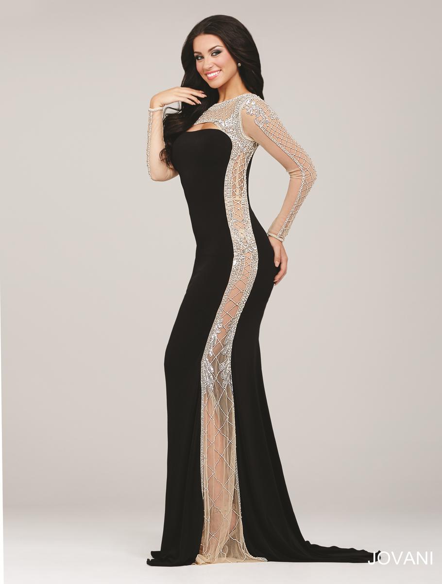 Jovani 22954 Long Sleeve Fitted Gown: French Novelty