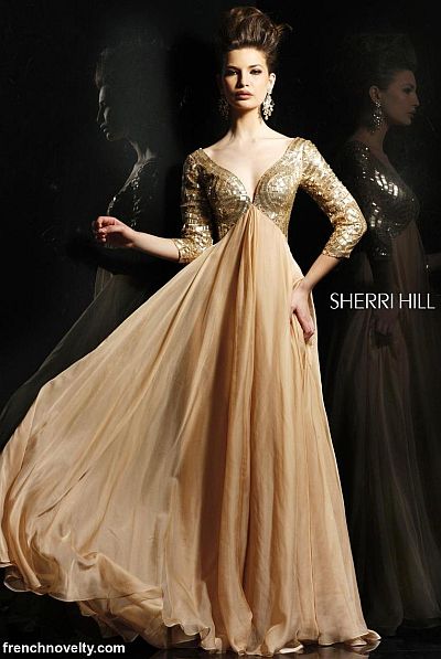 Sherri Hill Nude Evening Dress With Three Quarter Sleeves French