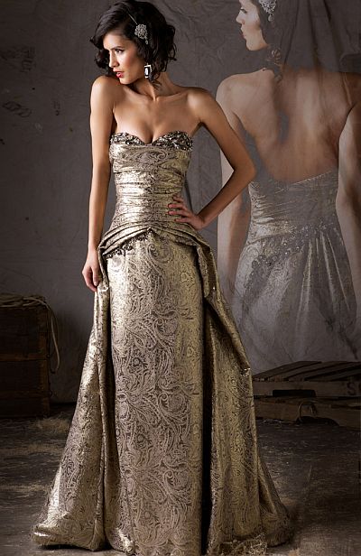 MacDuggal Couture Regal and Romantic Antique Gold Ball Gown 80113D