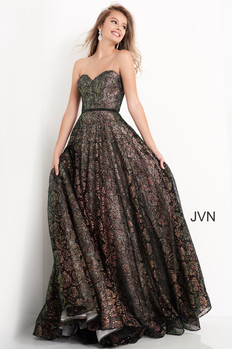 French Novelty JVN By Jovani JVN02324 Metallic Lace Prom Dress