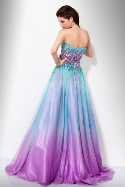 Jovani Aqua Purple Ombre Glitter Ball Gown 158903: French Novelty