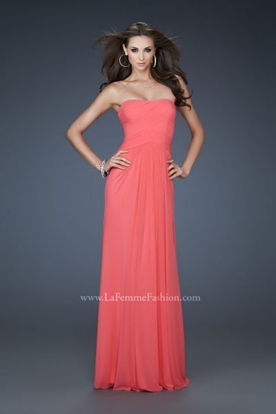La Femme 18277 Ruched Gown with Strappy Back: French Novelty