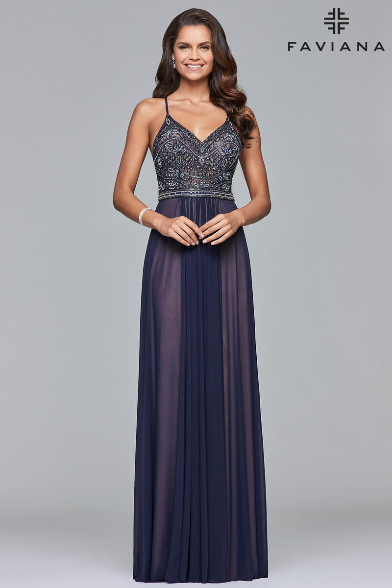 French Novelty: Faviana 10020 Sheer Beaded Prom Dress