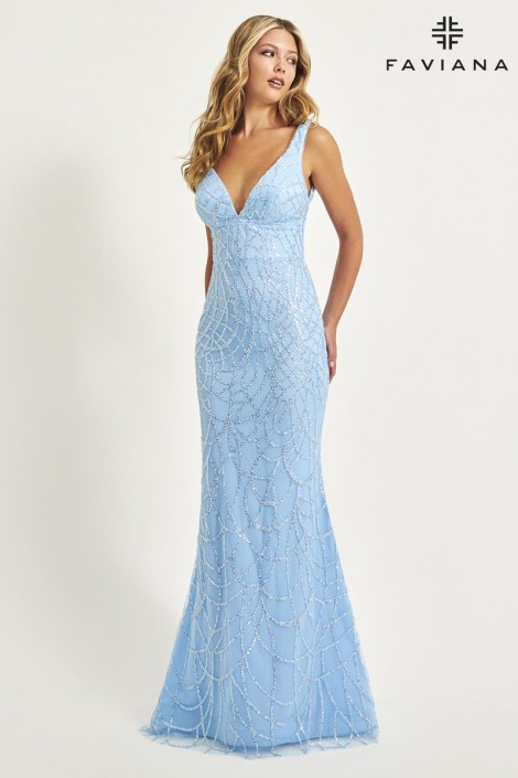 V Neck Floor Length Prom Dress Faviana