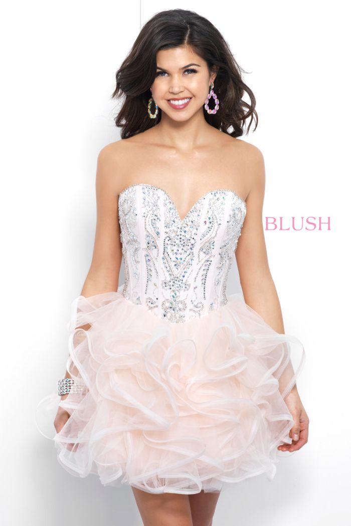  Blush  11380 Short  Corset Homecoming  Dress  with Ruffle 