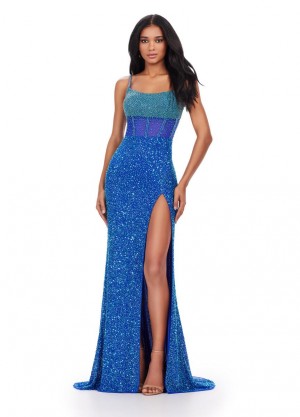 Ashley Lauren 11342 Long Prom Sequin Spaghetti Strap Prom Dress with L –  Glass Slipper Formals