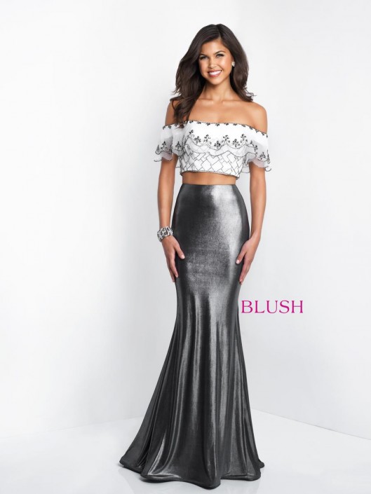 off white two piece prom dress by blush