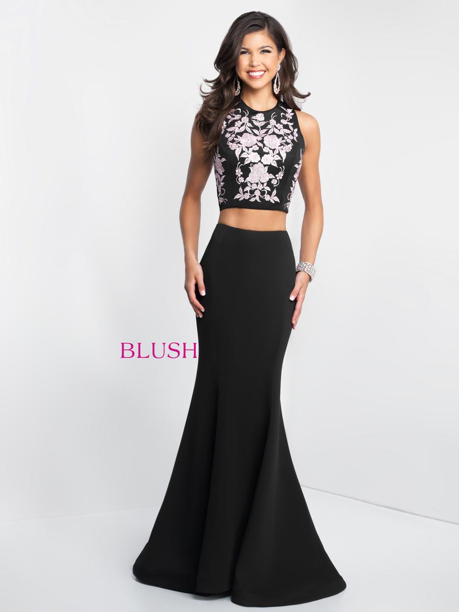 French Novelty: Blush 11588 Floral Back Ruffle 2pc Prom Dress
