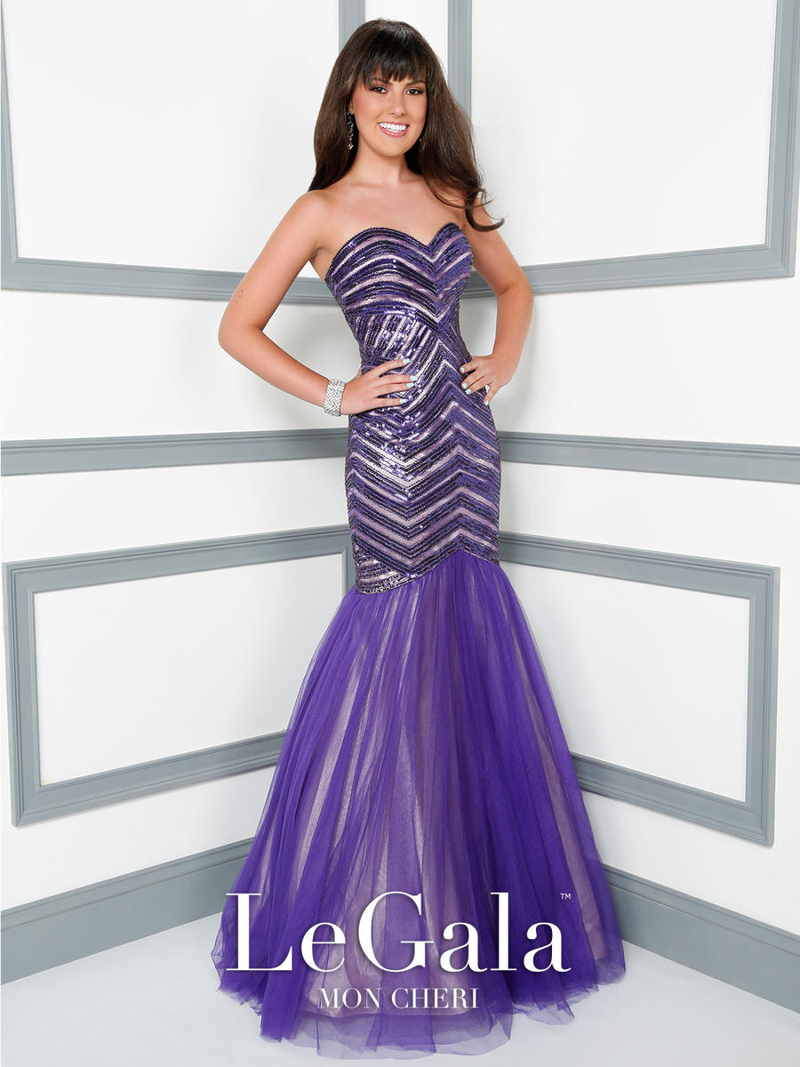 Mon Cheri Le Gala 116539 Sequin Tulle Mermaid Dress  