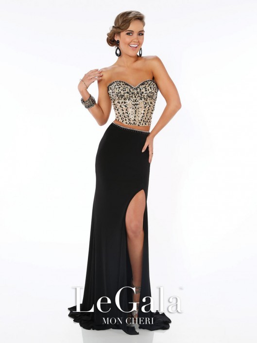 black and gold 2 piece prom dress
