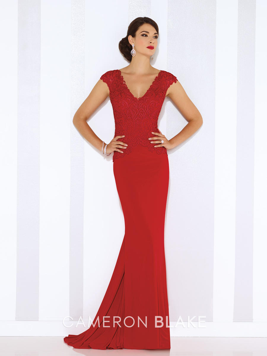 Cameron Blake 116667 Jersey and Lace Evening Gown French 