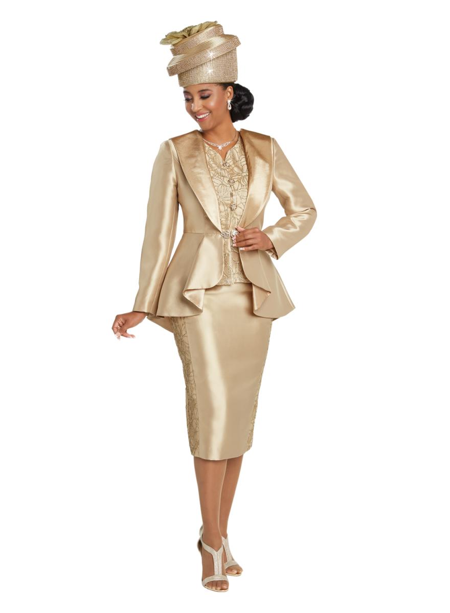 Donna Vinci 11744 Ladies Gold Trim Church Suit French Novelty