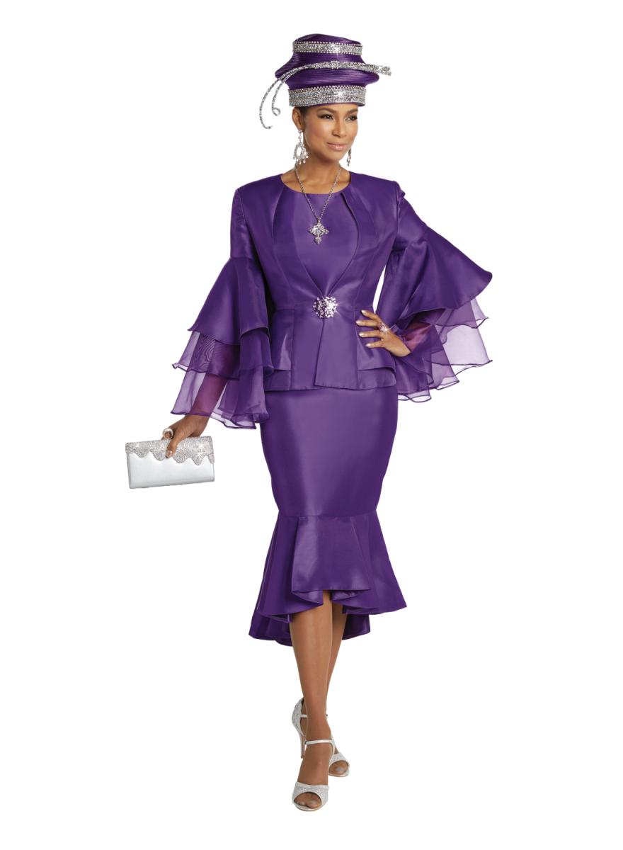 Donna Vinci 11750 Ladies Organza Sleeve Church Suit: French Novelty