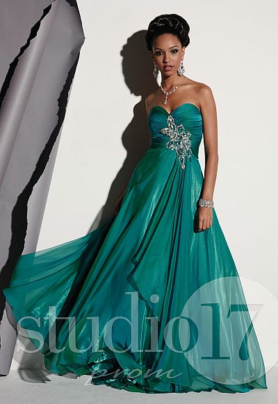 Studio 17 Ruched Beaded Chiffon Gown 12432: French Novelty