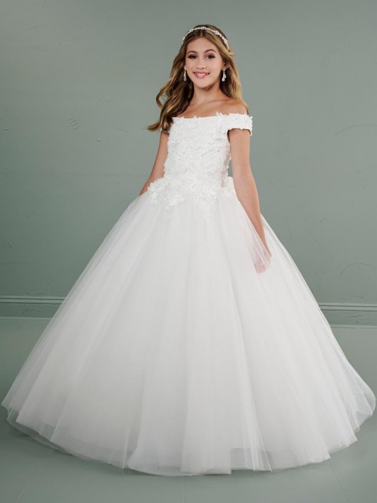 Tiffany Princess 13714 Flower Girls Ivory Bow Tie Gown