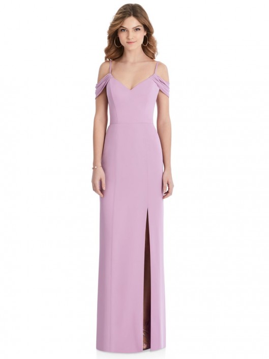 pink cold shoulder bridesmaid dress