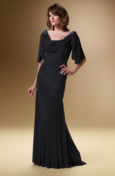 Rina Di Montella 1627 Elbow Sleeve Jersey Evening Dress: French Novelty