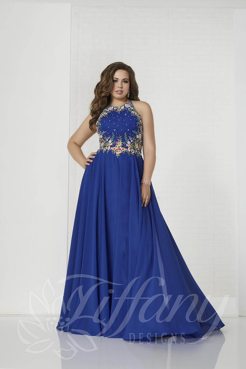 French Novelty: Tiffany Designs Plus 16321 Embroidered Prom Dress