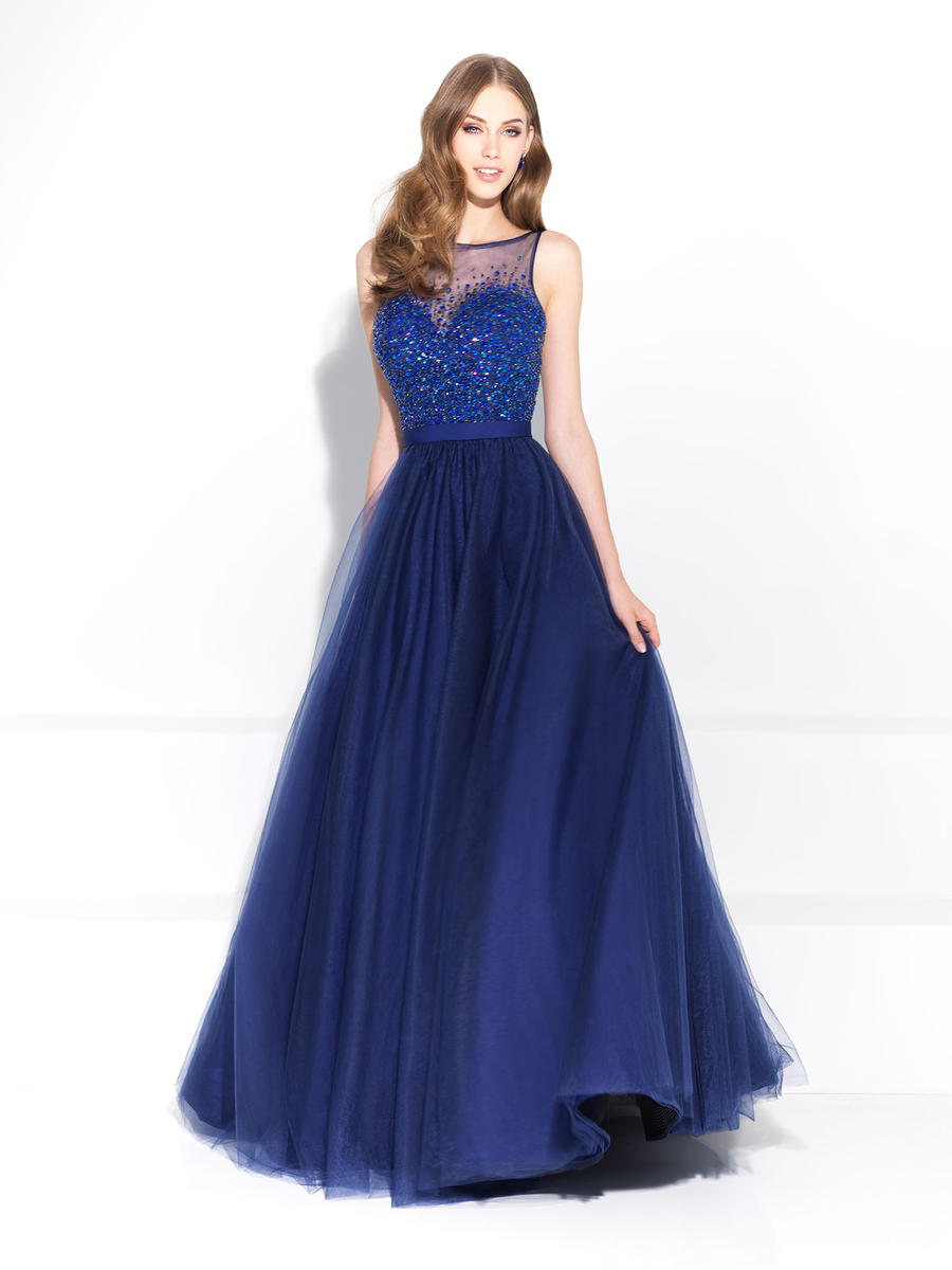 French Novelty: Madison James 17-298 High Neck Tulle Ballgown With Sequins