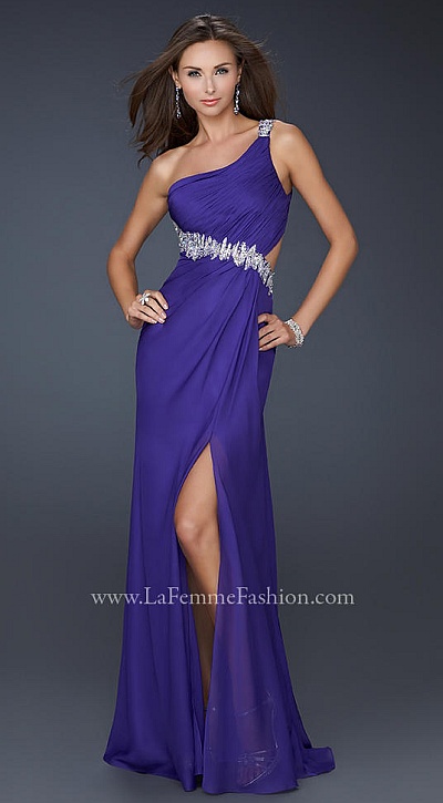 La Femme Royal Purple Prom Dress with Unique Beading 17188: French Novelty