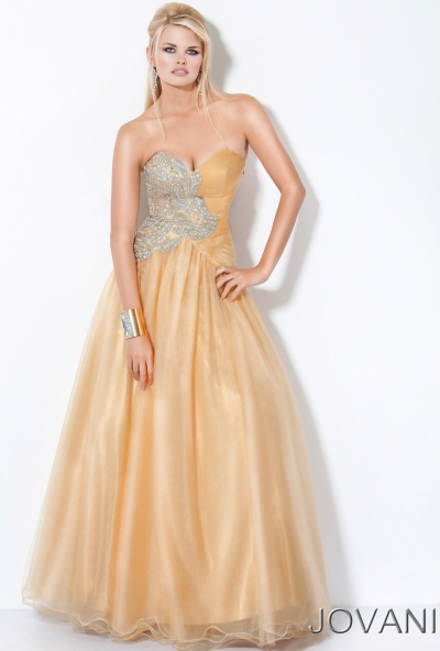 Jovani Gold Asymmetrically Beaded Long Prom  Dress  173356 