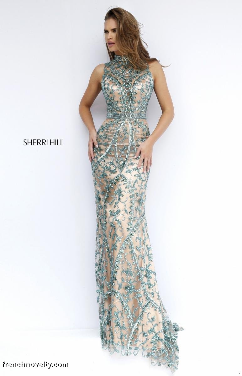 French Novelty: Sherri Hill 1976 Sheer Beaded Evening Dress