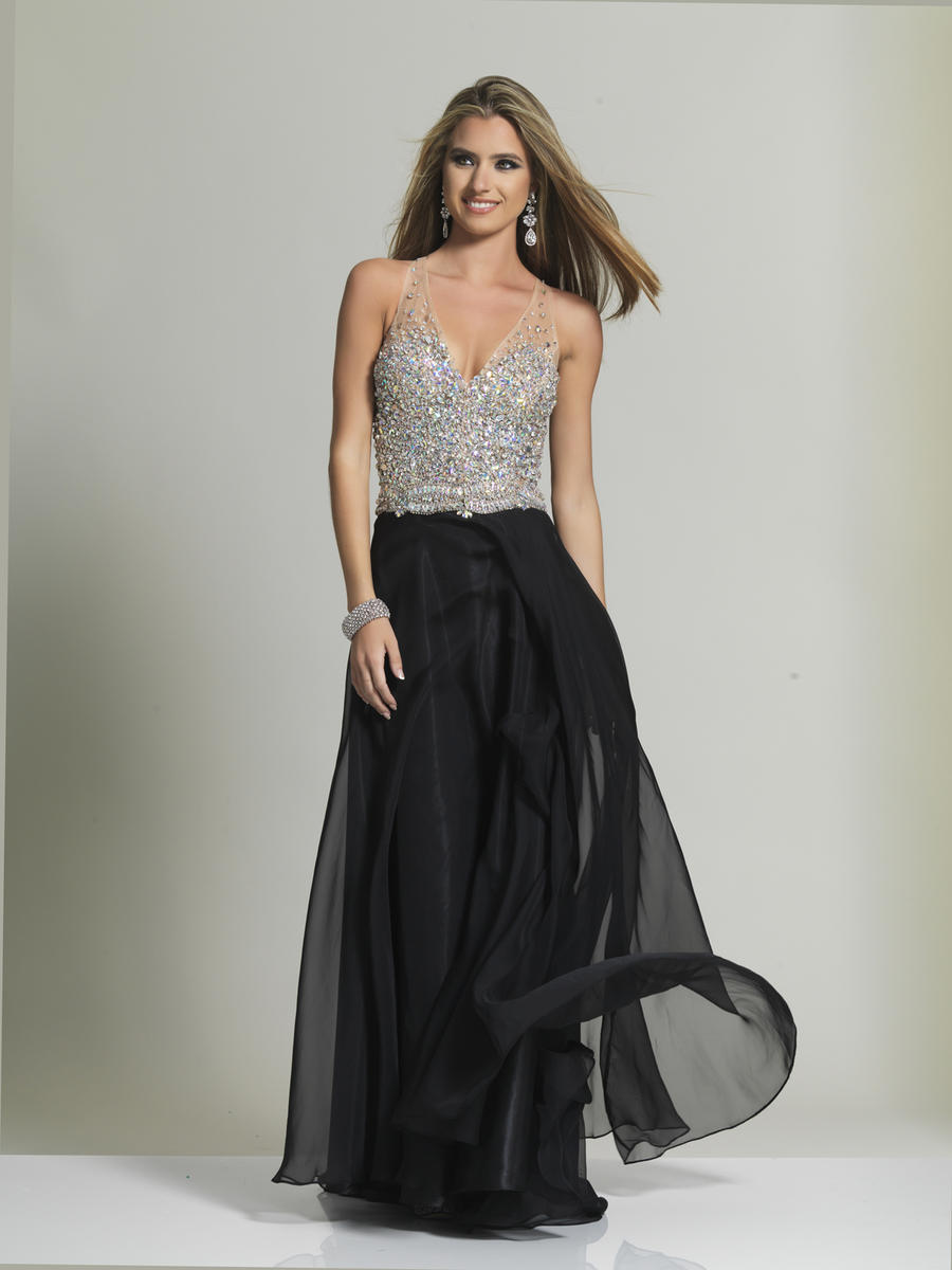 Dave and Johnny 2092 Beaded V Neck Prom Gown: French Novelty