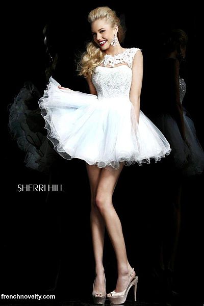 Sherri Hill 21217 Cap Sleeve Sheer Lace Short Dress: French Novelty