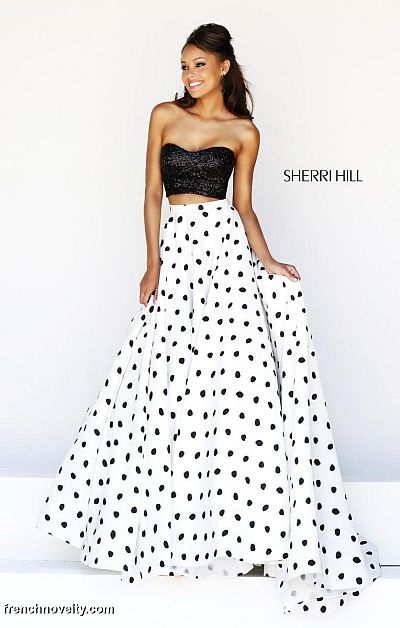 black polka dot prom dress