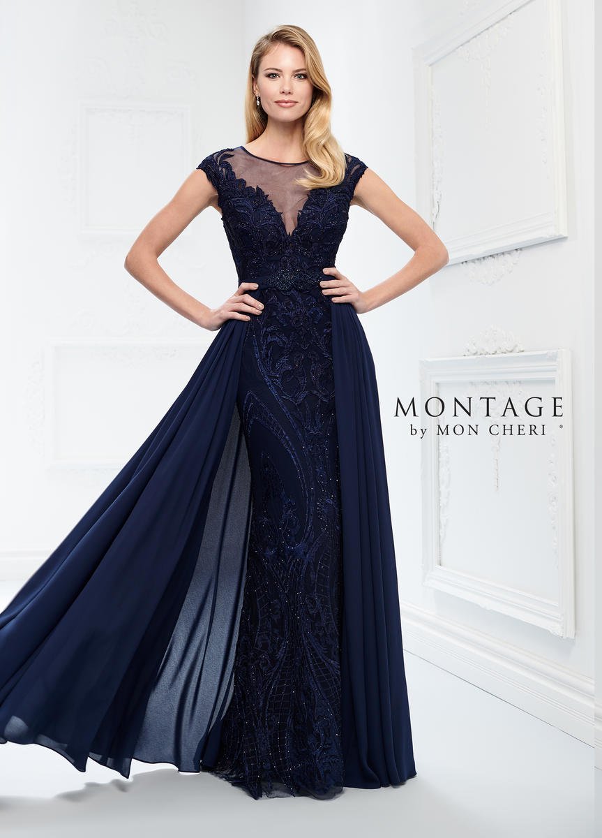 French Novelty: Montage 218914 Cap Sleeve Gown with Illusion