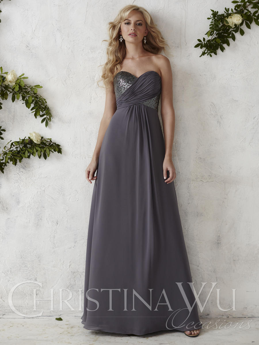 Christina Wu Occasions 22687 Sequin Chiffon Bridesmaid Gown: French Novelty