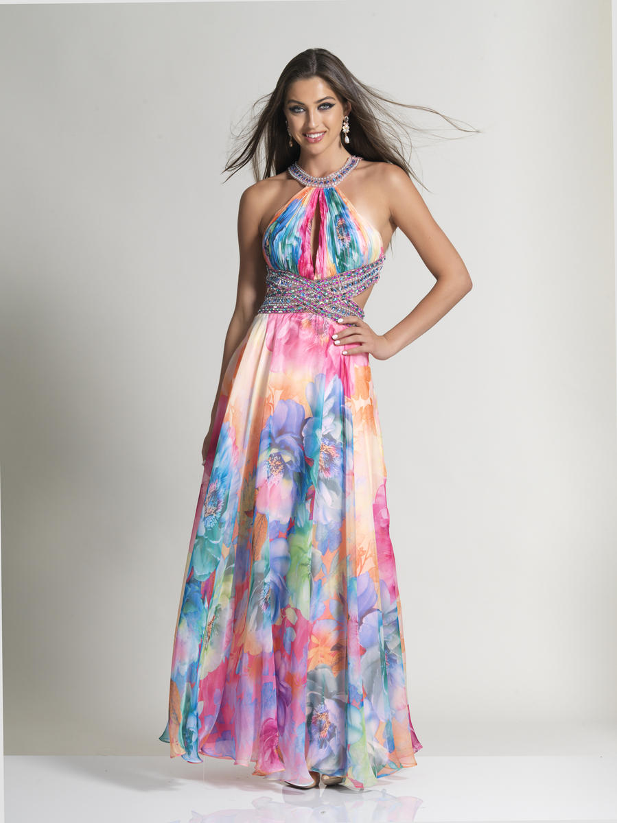 French Novelty: Dave and Johnny 2328 Watercolor Chiffon Prom Gown