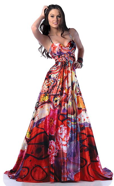 Johnathan Kayne Vivid Red Print A Line Prom  Dress  234 