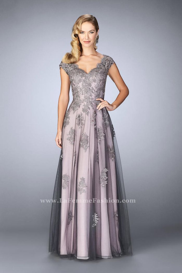 French Novelty: La Femme 23449 Tulle and Lace Evening Dress