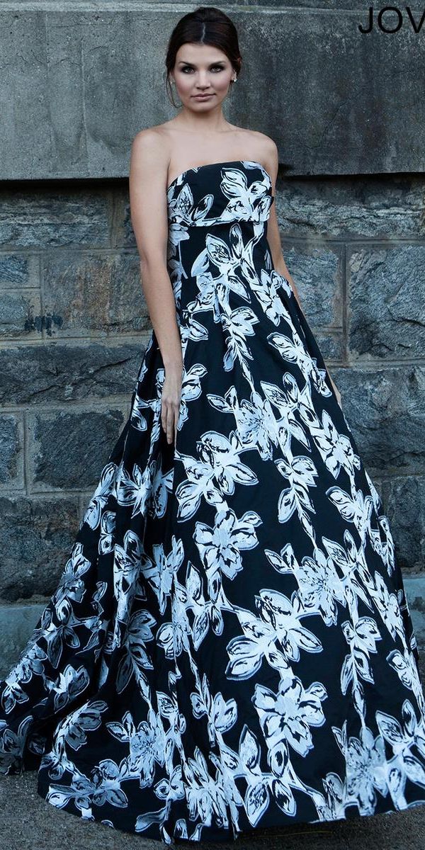 Strapless Floral A-Line Gown