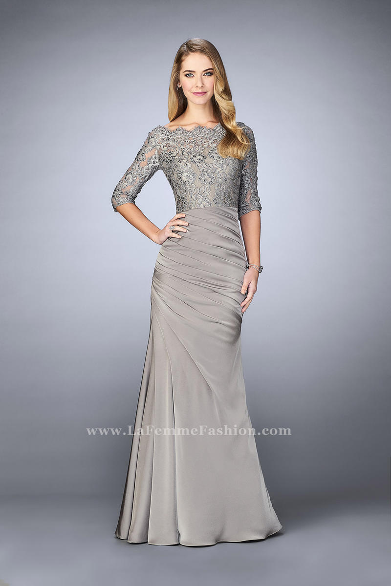 French Novelty: La Femme 24926 Lace and Jersey Evening Dress