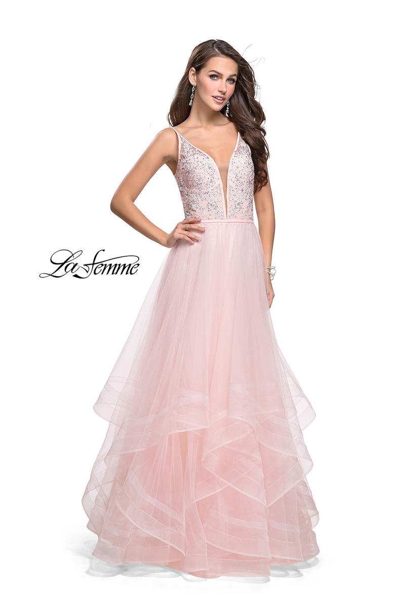 French Novelty: Gigi by La Femme 25639 Sheer Tiered Prom Gown