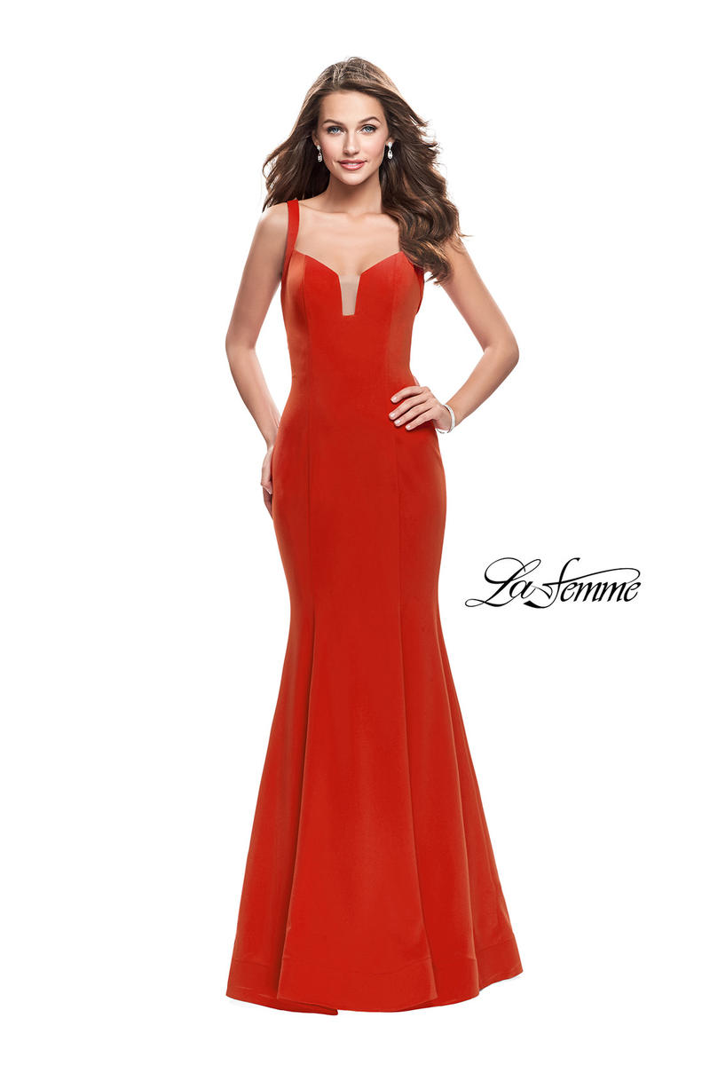 French Novelty La Femme 25651 Fit and Flare Jersey Prom Gown