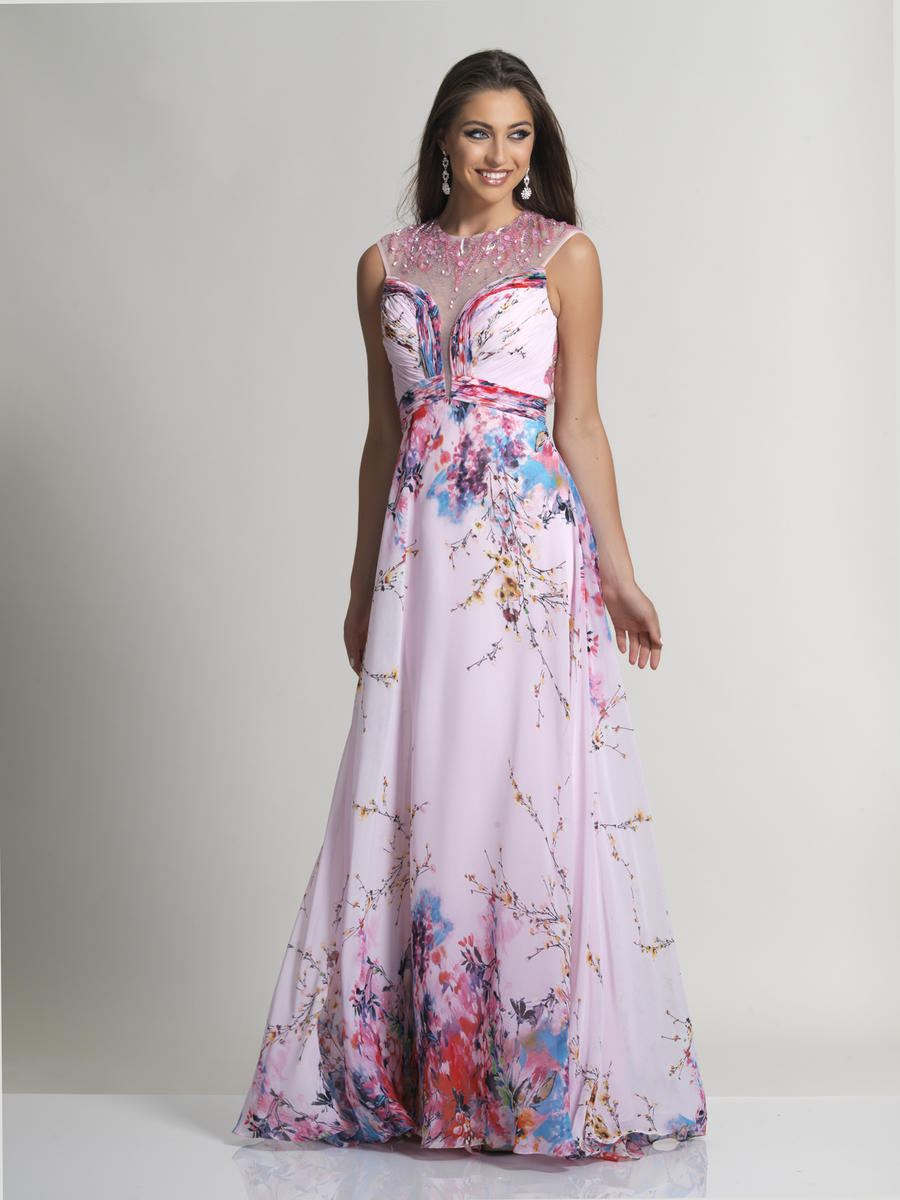 French Novelty: Dave and Johnny 2593 Watercolor Chiffon Prom Gown