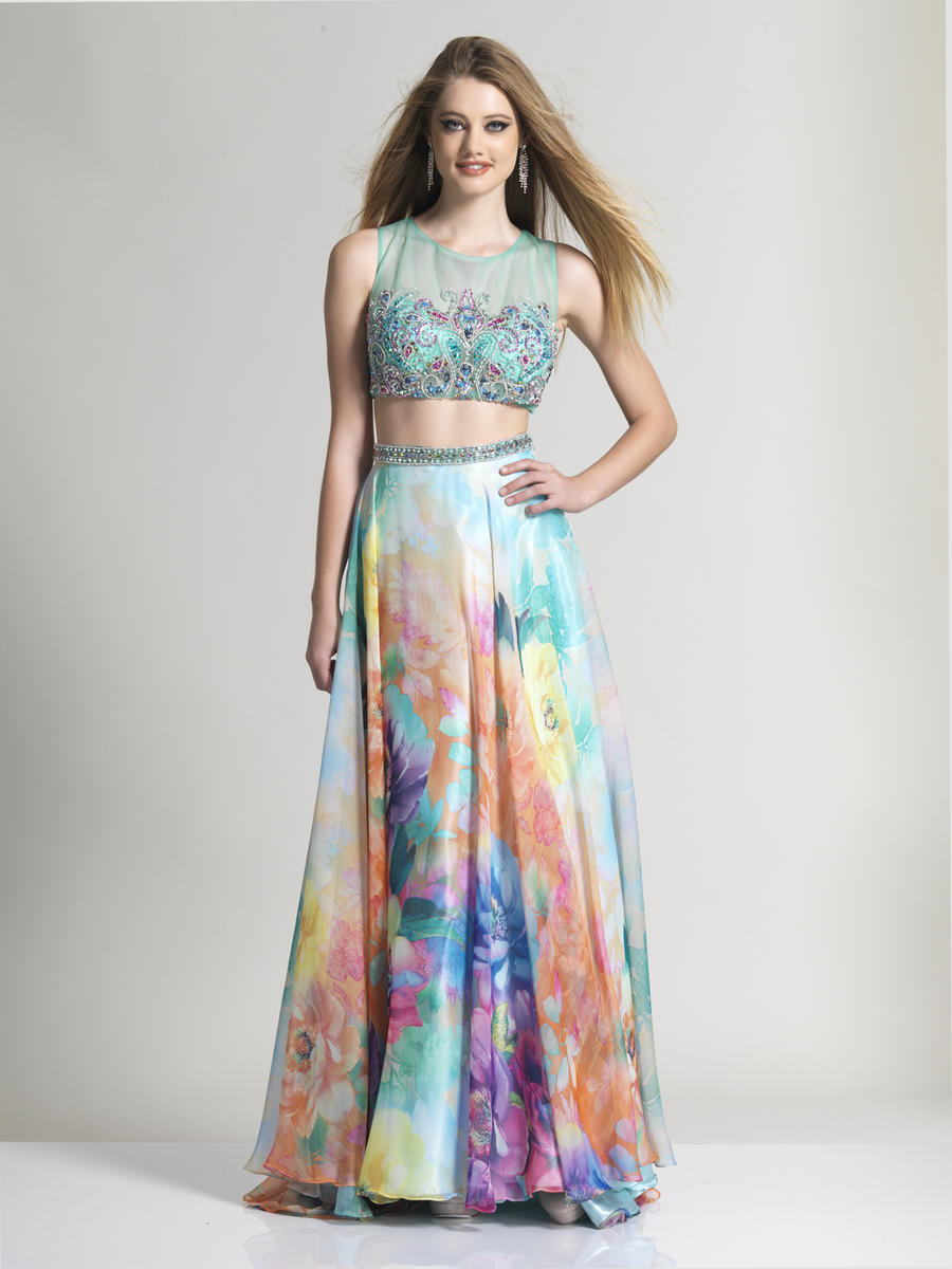 French Novelty: Dave and Johnny 2631 Watercolor Chiffon 2pc Gown