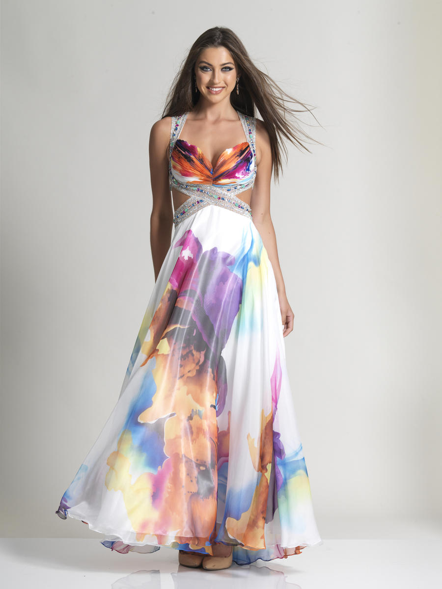 French Novelty: Dave and Johnny 2633 Watercolor Print Evening Gown