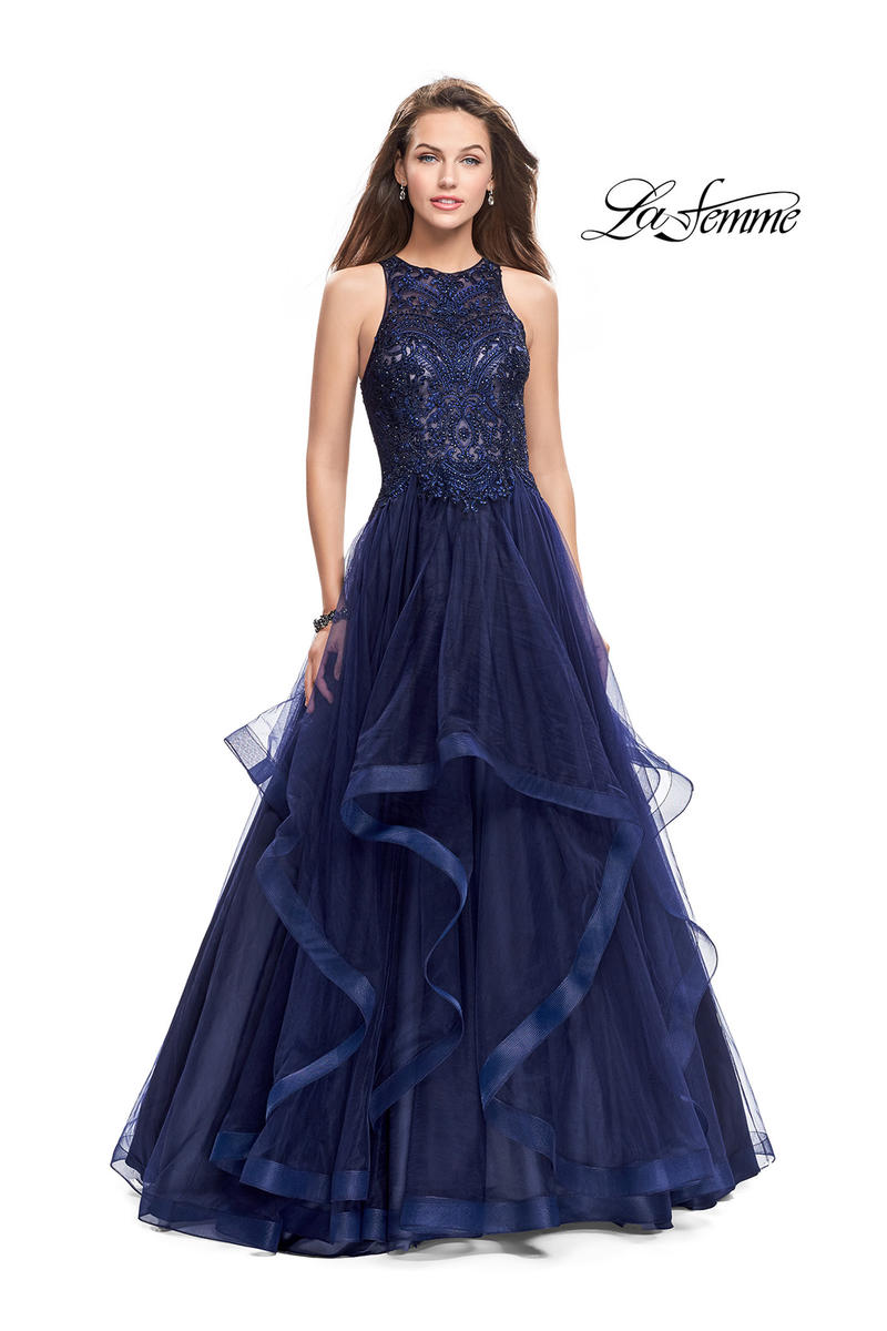 Gigi by La Femme 26386 Ruffle Tulle Prom  Gown French Novelty