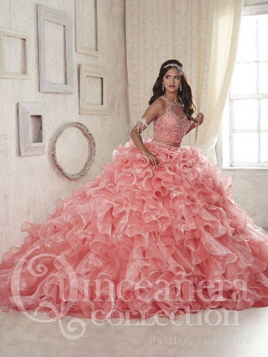 pink ruffled quinceanera dresses