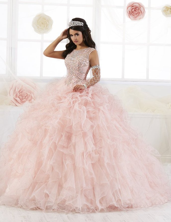 French Novelty: House of Wu 26901 Glitter Tulle Ruffled Quince Dress