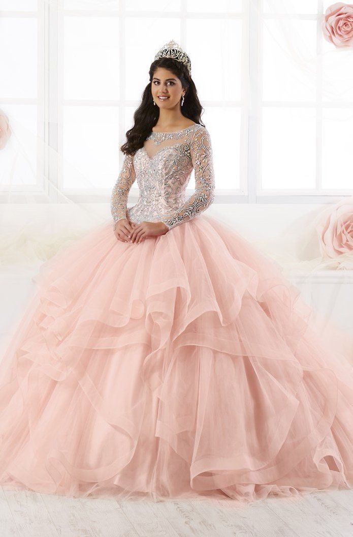 French Novelty: House of Wu 26904 Sheer Long Sleeve Quinceanera Dress