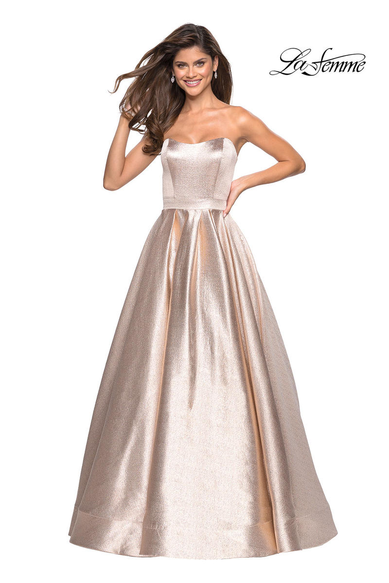 metallic gold prom dress