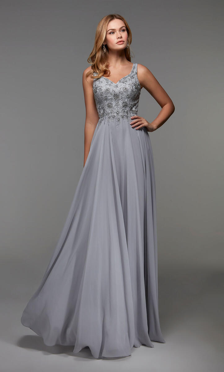 Silver Grey Chiffon Evening Dress