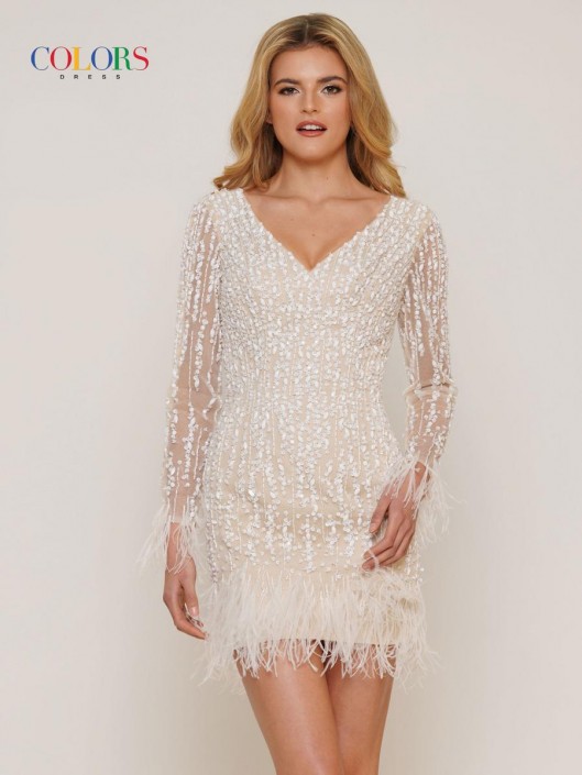 White long hotsell sleeve beaded dress