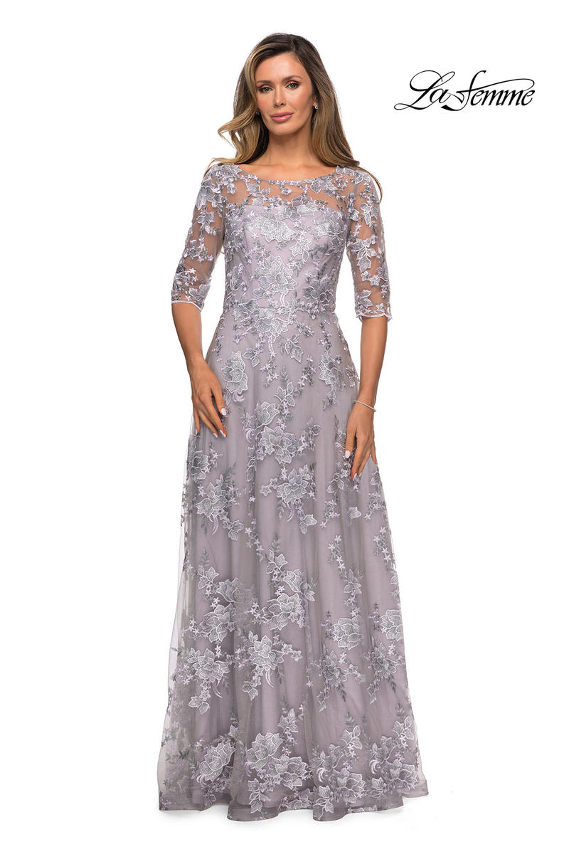 French Novelty: La Femme 27854 Elbow Sleeve Lace Gown